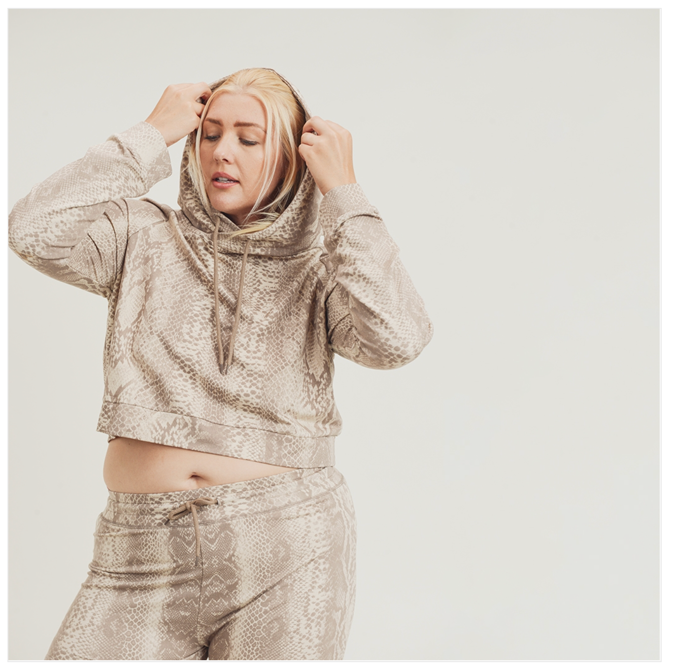 CURVES Sepia Snake Cropped Hoodie Pullover