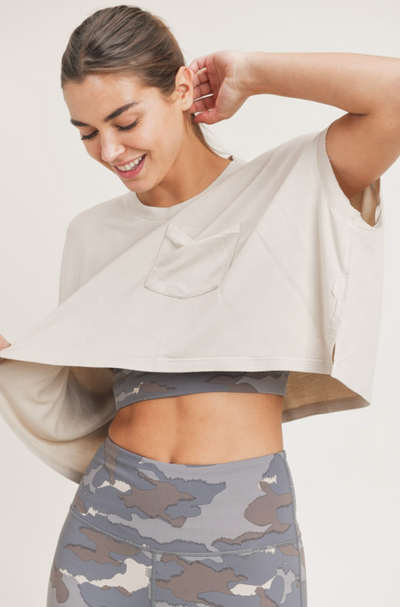 Mineral-Washed Cropped Boxy Tee with Pocket