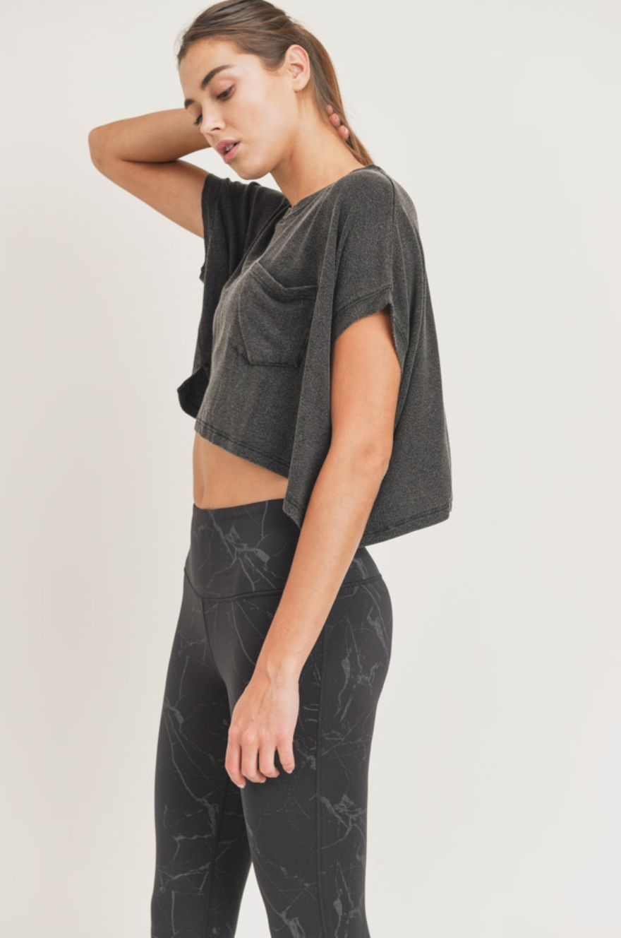 Mineral-Washed Cropped Boxy Tee with Pocket