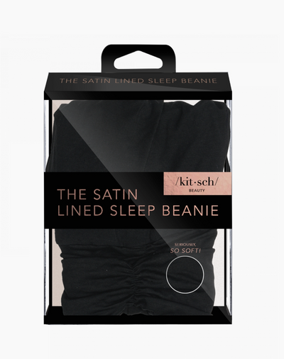 Satin Lined Jersey Sleep Beanie - Black