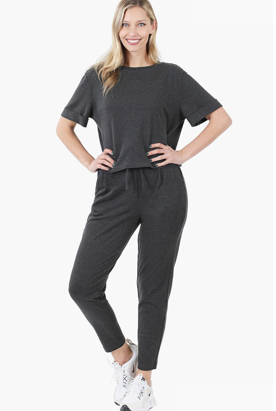 Charcoal Cotton Top And Pants 2Pc Set