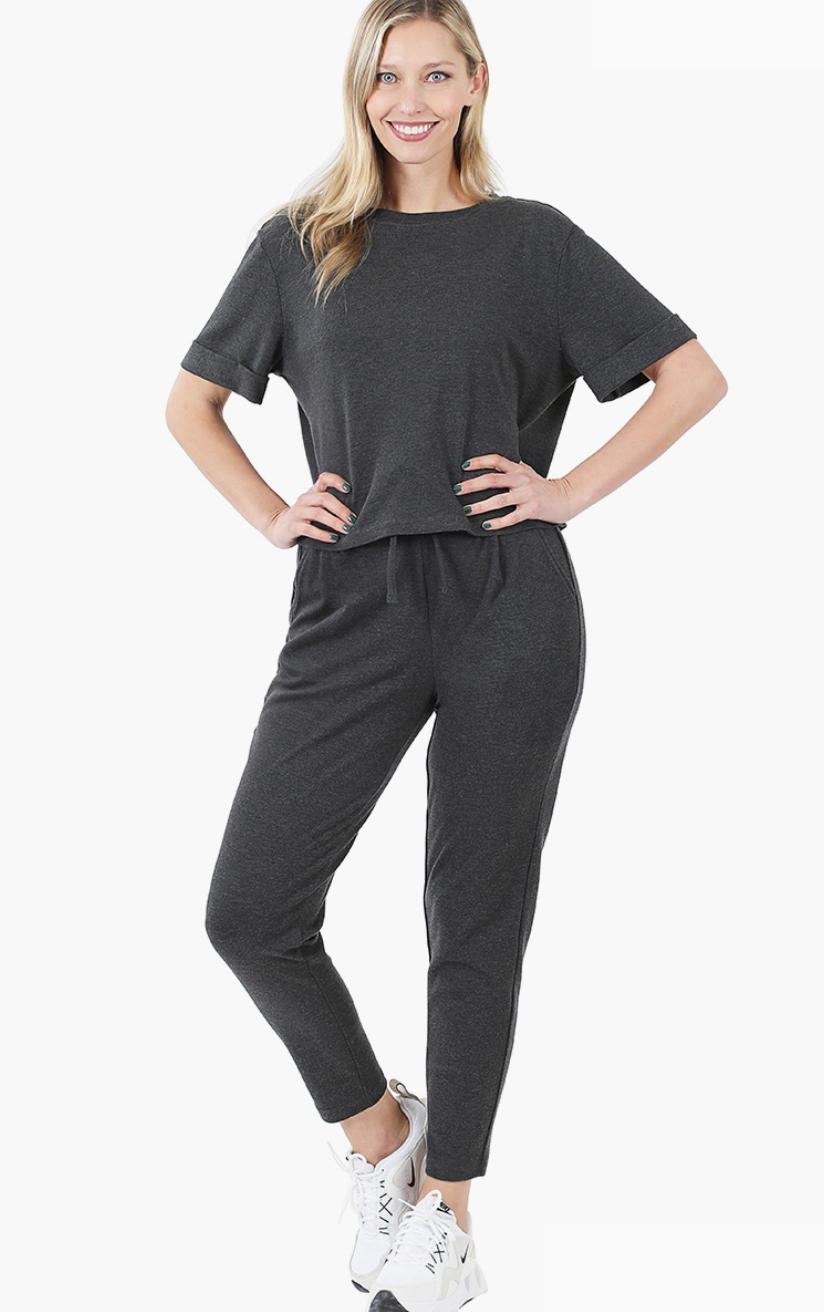 Charcoal Cotton Top And Pants 2Pc Set CHARCOAL